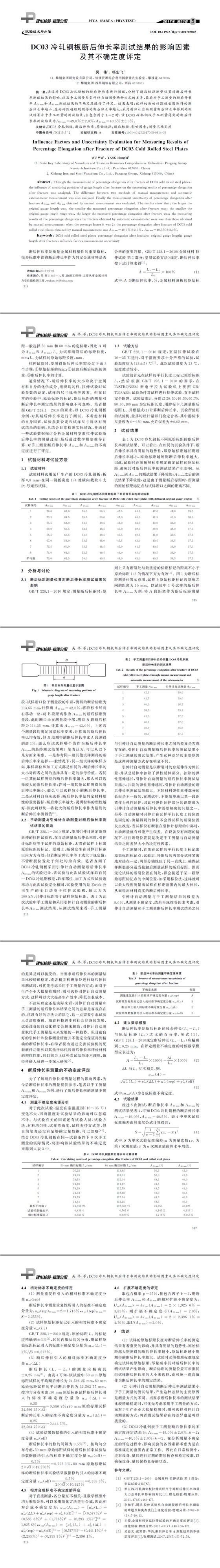 DC03冷軋鋼板斷后伸長率測試結果的影響因素及其不確定度評定